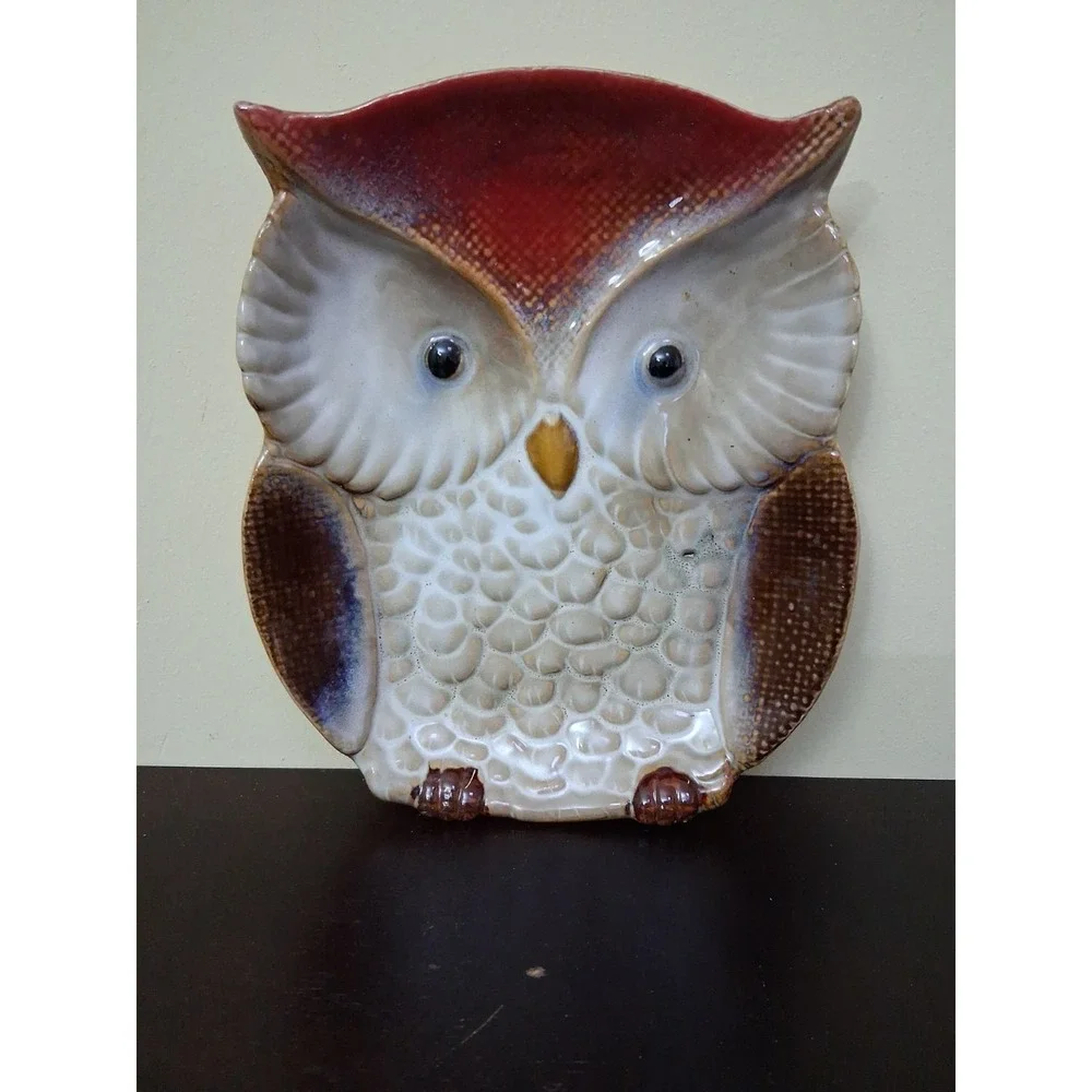 Vintage Ceramic Glazed Barn Owl Dish For Candy, Nuts, Trinkets or Wall Decor